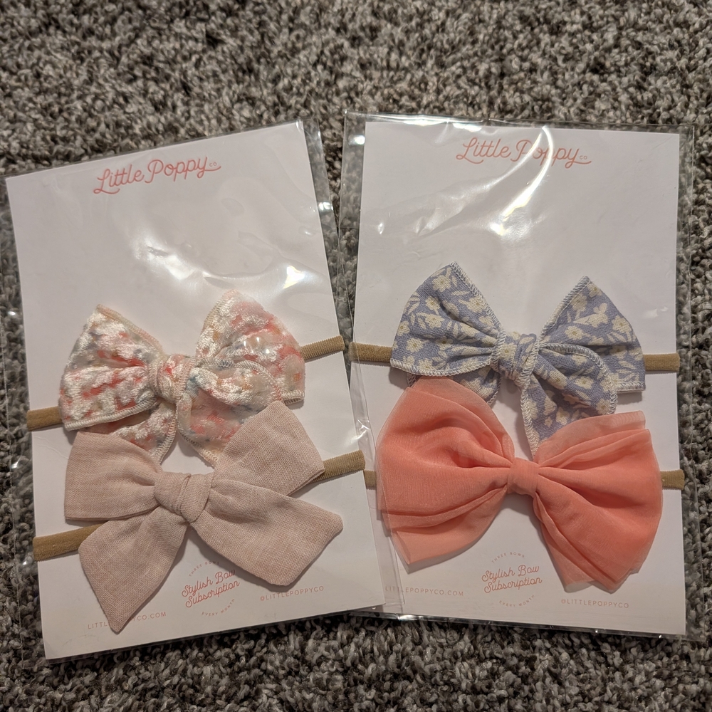 NWOT - Little Poppy Girls' Floral & Coral Bow Headband Set